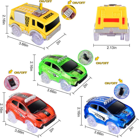 Tracks Cars Replacement only, Toy Cars for Magic Tracks Glow in The Dark, Racing Car Track Accessories with 5 Flashing LED Lights, Compatible with...